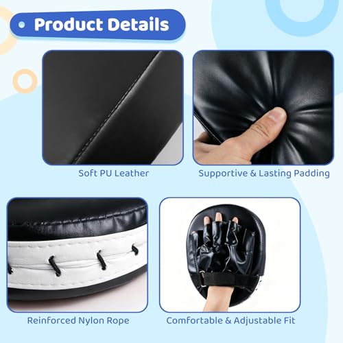 7 in1 Taekwondo Kick Pad Set, Boxing Training Equipment, Martial Art Kicking Pad, PU Leather Boxing Focus Pad, Target Punching Pads and Hand Wraps for Karate, Sparring, MMA, Muay Thai - color: Black