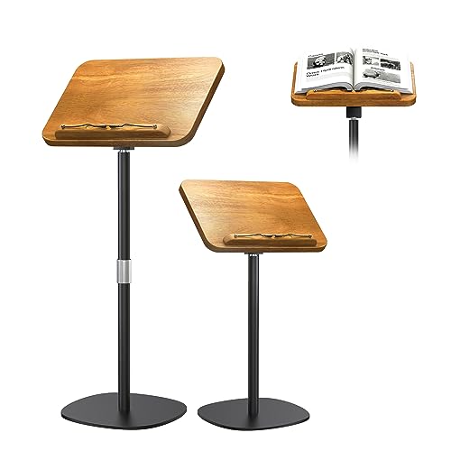 NAMON 2-in-1 Dual-use Floor & Desktop Book Stand, 100% Solid Wood, Height Adjustable from 16.5" to 51", Floor Reading Stand with Page Clip for Cookbooks, Sheet Music (Small - No Wheel - No T Tube)