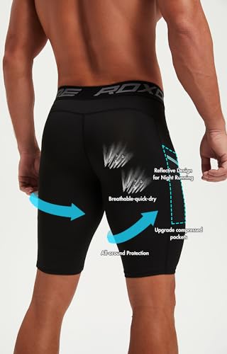 Compression Shorts Men Spandex Sport Gym Shorts Athletic Workout Running Tights Training Underwear (Pocket_5pack) 2White/3Black-XXL