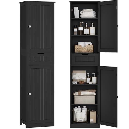 67" H Tall Storage Cabinet with 2 Doors and 1 Drawer, Narrow Black Cabinet with Adjustable Shelves, for Bathroom, Living Room, Entryway, Kitchen, Black - color: Black