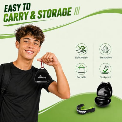 MENOLY 3 Packs Kids Youth Mouth Guard with Strap for Football - Mouth Guard Football Age 6-10 with Cases for Boxing, Lacrosse, Hockey, Basketball, MMA, Wrestling and Other Contact Sports Age 7-12
