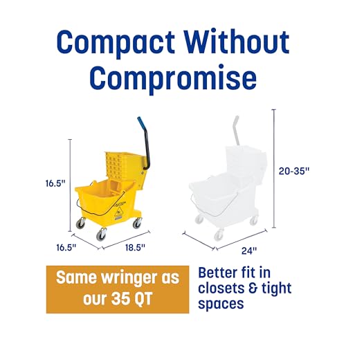 Carlisle FoodService Products 26 Qt Mop Bucket with Side Wringer, Yellow | 18.5 x 16.5 x 16.5 in, 34.25-in Handle Height, Polypropylene, 50,000-Cycle Wringer, Non-Marking Casters, Assembly Required - color: Yellow