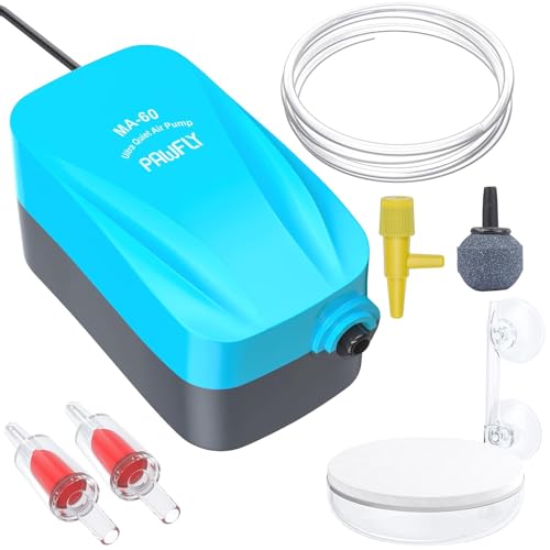 Pawfly Aquarium Compact Air Pump 15-40 GPH Quiet Oxygen Pump for 3-20 Gallon Fish Tanks Aerator Pump with Air Stone Disc Nano Bio Sponge Filter Airline Tubing and Check Valve Accessories - size: 3-20 Gallon, style: With Air Stone Disc