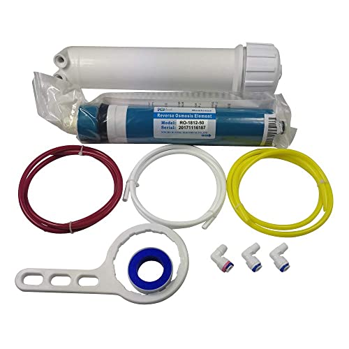 Huining Reverse Osmosis Membrane 50GPD-1812/2012 RO Membrane Housing Kit with 1/4 Quick Connector,Check valve,Water Pipe,Wrench Whole Set for Residential Household Hospital Water Filtration System - style: 50GPD kit