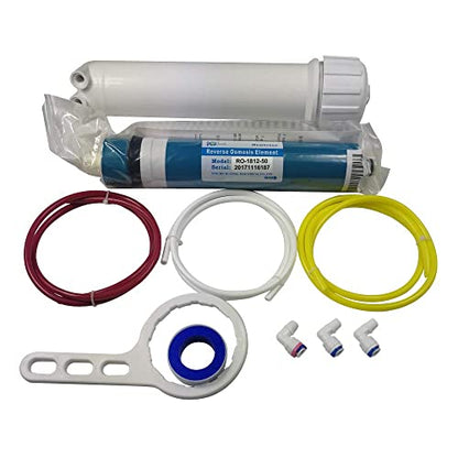 Huining Reverse Osmosis Membrane 50GPD-1812/2012 RO Membrane Housing Kit with 1/4 Quick Connector,Check valve,Water Pipe,Wrench Whole Set for Residential Household Hospital Water Filtration System - style: 50GPD kit