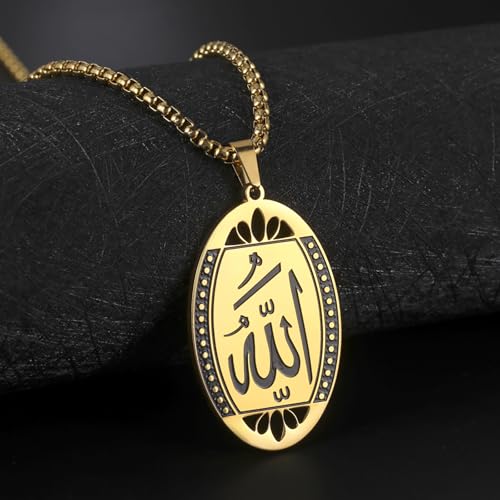 VASSAGO Allah Necklace for Women Men Stainless Steel Islamic Muslim Pendant Islam Religious Charm Jewelry Gift - color: Oval, Gold