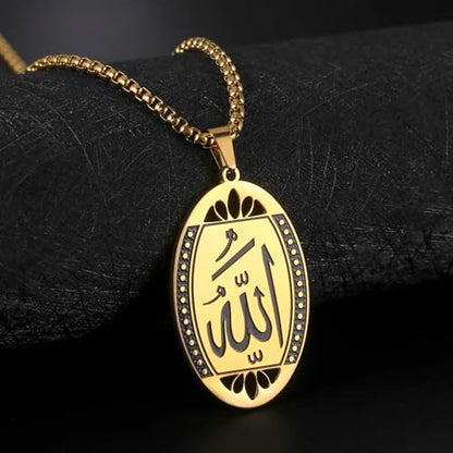 VASSAGO Allah Necklace for Women Men Stainless Steel Islamic Muslim Pendant Islam Religious Charm Jewelry Gift - color: Oval, Gold