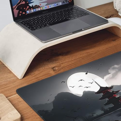 XXL Gaming Mouse Pad 35.4x15.7 Inch, Large Extended Desk Mat | Oriental Landscape Moon Design, Non-Slip Rubber Base, Water-Resistant Surface and Stitched Edges for Gaming, Office & Home - color: Oriental Landscape Moon
