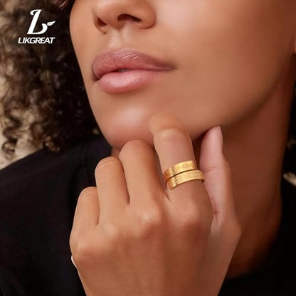 LIKGREAT Ayatul Kursi Adjustable Ring Stainless Steel Islamic Quran Verse Ring Muslim Faith Protection Arabic Calligraphy Jewelry for Eid Ramadan - color: Gold