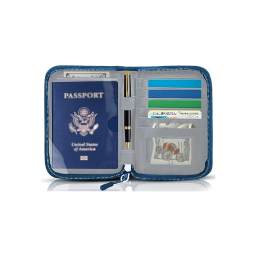 Passport Holder for Travel, RFID Blocking Wallet for Couples Men and Family - color: Blue