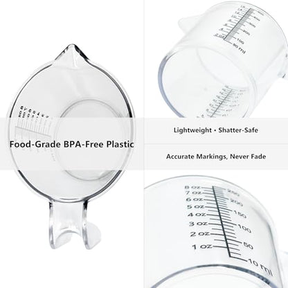 1 Cup Liquid Measuring Cup with Ounces, Food-Grade Plastic Measuring Cup with Permanent Laser-Etched Markings, Clear Single Measuring Cup - size: 8 fl oz