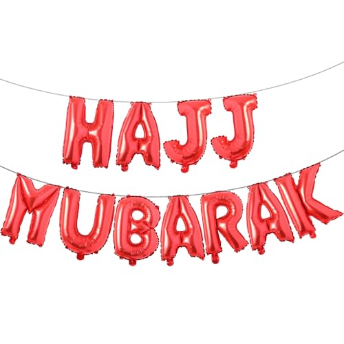 HAJJ MUBARAK Party Balloon for Festival Gathering Decorations Eid Mubarak Party Supplies Decorations (HAJJ MUBARAK Red) - color: Hajj Mubarak Red