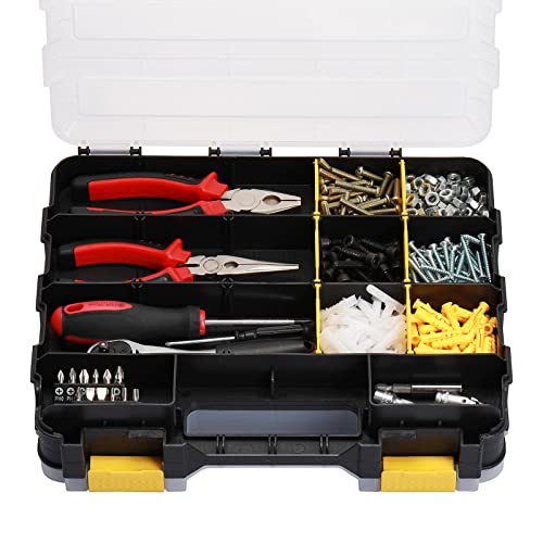 EMENTOL 2PCS Double Side Tool Organizer with Customizable/Removable Plastic Dividers, Hardware Box Storage for Screws, Nuts, Nails, Bolts, 34-Compartment, Black/Yellow - color: Black/Yellow