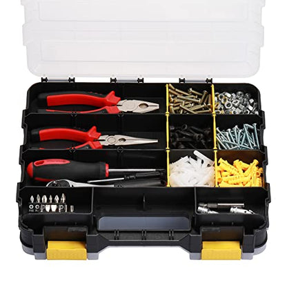 EMENTOL 2PCS Double Side Tool Organizer with Customizable/Removable Plastic Dividers, Hardware Box Storage for Screws, Nuts, Nails, Bolts, 34-Compartment, Black/Yellow - color: Black/Yellow