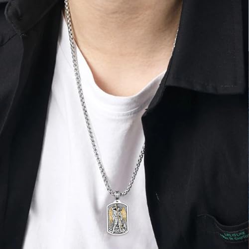 Western Catus/Knights Templar/St Michael/Santa Muerte/Praying Hand/Spartan/Virgin Mary/Tetragrammaton/Wrestlers/Allah Necklace Sterling Silver Dog Tag Necklace Christian Jewelry Gifts for Men - style: St Michael