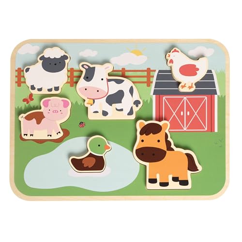 Pearhead Wooden Barn Puzzle, Pegged, Farm Animal Learning Toy - color: Farm Animals