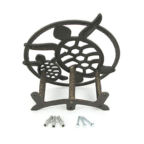 Zeckos Sea Turtle Garden Hose Holder, 12.25 Inch Diameter Bronze Cast Iron | Wall Mounted, 5.75 Inch Deep, Holds About 75 Feet of Hose, Bolts and Anchors Included - color: Sea Turtle - Bronze