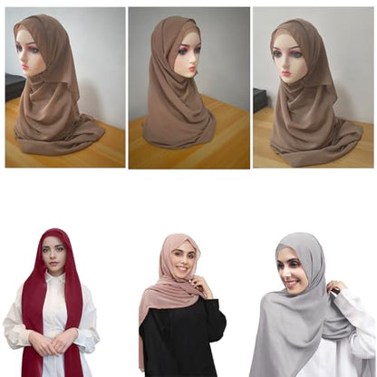 Instant Chiffon Hijab Set 3-in-1 Hijabs Scarf with Built-in Magnets and Undercap Head Wraps with Modal Cap - color: Almond 14#