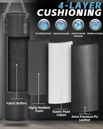 Punching Bag for Adults, 4ft PU Heavy Boxing Bag Set 12OZ Gloves for MMA Muay Thai Kickboxing Training Home Gym, Martial Art (Unfilled) - color: Black