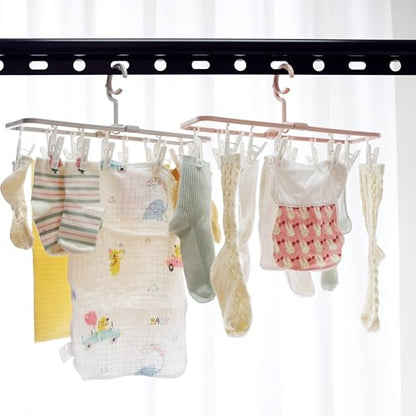 Clothes Drying Racks 2 Pack Grey Pink Small Folding Portable Underwear Hangers with 12 Clips 360° Rotatable Hook for Socks Drying Towels Bras Baby Clothes Gloves Plast 2 pcs Traceless Hook - color: Gray,light Pink-2 Pack