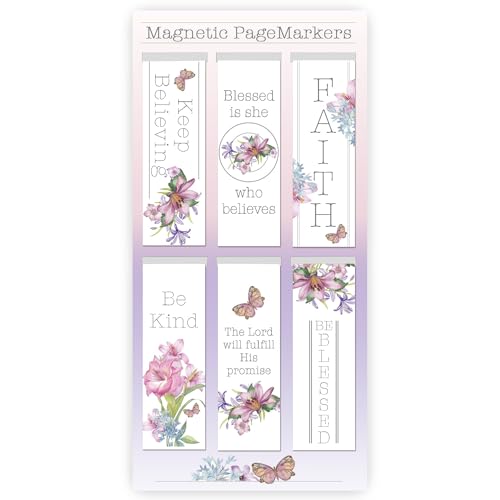 Christian Art Gifts Magnetic Scripture Bookmark Set for Women: Blessing From Above -Inspirational Floral & Butterfly Themed Magnetic Bible Verse Pagemarker Set of 6 for Bibles & Books Size 2.3" x 0.8" - color: Believe #2