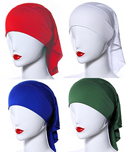 4 X Womens Muslim Mini Inner Hijab Caps Underscarf - color: W+armyblue+red+blue
