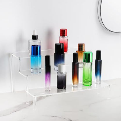 WEERSHUN 3 Tier Acrylic Display Stand Risers, Clear Tabletop Display Shelf for Perfume, Figures & Collectibles, Thick Acrylic Organizer for Cupcake, Cosmetics & Home Decoration - size: 1PACK 3-layer transparent