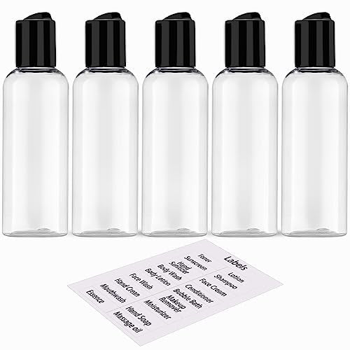 DNSEN 5 Pack 3.4 oz Travel Bottles for Toiletries TSA Approved Leakproof Plastic Empty Travel Size Bottles Containers with Labels - size: 1.5 inches x 4.7 inches