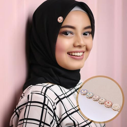 BOXOB 6 Pairs Multicolored Rhinestone Scarf Magnets, Hijab Pins for Women Scarves Niqab Muslim Islamic Hijab (Style 1) - style: 1
