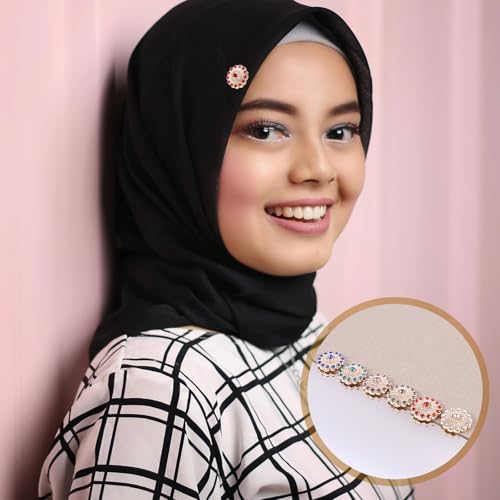 BOXOB 6 Pairs Multicolored Rhinestone Scarf Magnets, Hijab Pins for Women Scarves Niqab Muslim Islamic Hijab (Style 1) - style: 1