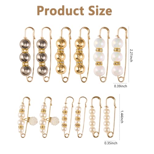 12 Pcs Pearl Brooch Pins for Women Clips Artificial Pearls Decorative Safety Pins for Dresses Skirts Sweaters Cardigans Shawls