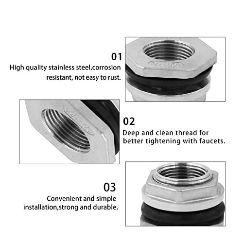 2" Bulkhead Water Tank Connector - SUS304 Stainless Steel Thru-Bulk Fitting, Pipe Adapter for Rain Barrels, Aquariums, Tubs, Pools, Spigot - size: 2 Inch