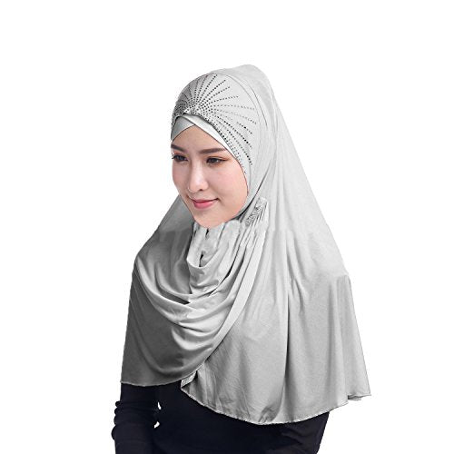 Women Soft One Piece Hijab Long Muslim Turban Islamic Full Head Scarf - color: Gray