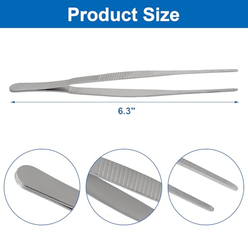 Hordion 2Pcs 6.3" Thumb Forceps Stainless Steel Hobby Tweezers Blunt Serrated Tips Long tweezer - size: 6.3"