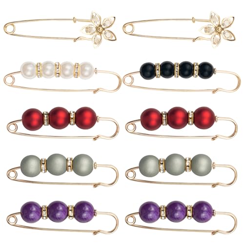 ELANE 10 Pcs Large Safety Pins for Clothes, Pearl Brooch Pins, Pant Waist Tighter, Decorative Safety Pins, BZ012 - color: Colorful-10pcs