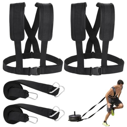 2 Pcs Sled Harness for Exercise, Adjustable Padded Shoulder Strap, Physical Football Running Resistance Training Rope Kit, Tire Pulling Workout Equipment