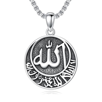 Allah Necklace 925 Sterling Silver Lotus Allah Pendant Arabic Muslim Jewelry for Women Men - style: Style-2