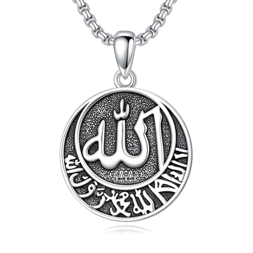 Allah Necklace 925 Sterling Silver Lotus Allah Pendant Arabic Muslim Jewelry for Women Men - style: Style-2