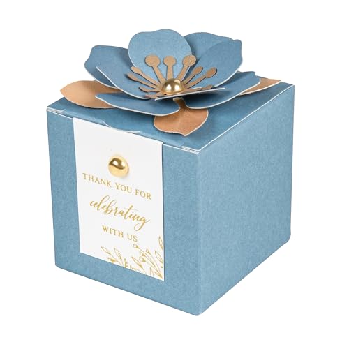 FEIYI 20 PCS Favor Boxes, 3 In 1 Dusty Blue Candy Boxes with Floral Decor, White Thank You Tags Gold Foil Print Gift wrapping for Wedding, Baby Shower, Birthday, Decorations Party - 2.55x2.55x2.55 - color: Dusty Blue, size: Small-(2.55")