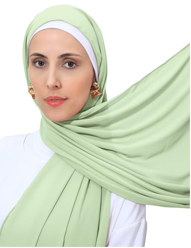 Heavy Not Easily See Through Long Chiffon Hijab Scarf for Women, Amazing Smooth Muslim Head Scarves - color: Apple Green