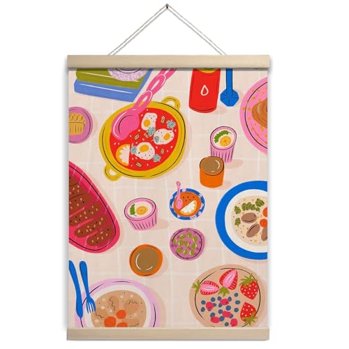 UTELKA Colorful Foodlatlay Wall Art Decor, Colorful Food Poster Still Life Dopamine Art Trendy Art, Preppy Retro Kitchen Artwork Poster Dining Room Restaurant Wall Decoration for Women Wife 12x16 - color: Colorful Foodlatlay
