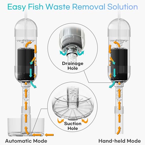 Aquarium Fish Waste & Debris Remover | Auto & Handheld Modes | Small V2 | 7–10.6 in Water Depth | Surface & Floating Debris Removal | 1.5–2W Air Pump Required (Not Included) - size: Small V2