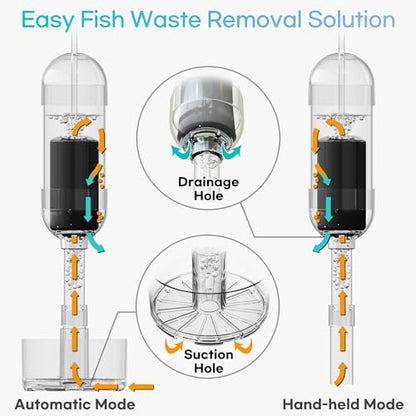 Aquarium Fish Waste & Debris Remover | Auto & Handheld Modes | Large V2 | 13.8–23.6 in Water Depth | Surface & Floating Debris Removal | 1.5–2W Air Pump Required (Not Included) - size: Large V2