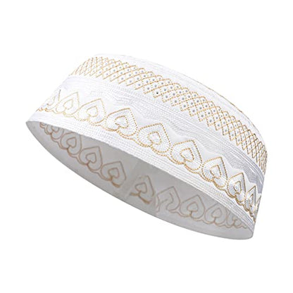 Muslim Prayer Kufi Hat for Men Boys Islamic Beanie Skull Cap Prayer Headwear Embroidery Kofia Topi Sun Hat Ramadan Eid Gift - color: Yellow, Heart Embroidery