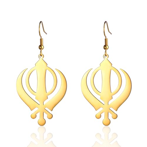 VASSAGO Sikhism Necklace Sikh Khanda Sword Necklace for Women Men - color: Gold Sikhism Earrings