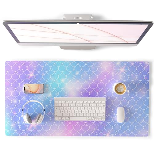 QiyI PU Leather Large Mouse Pad, 31.5" x 15.7", Gradient Fish Scales | Desk Décor Accessories, Extended Size, Waterproof & Easy to Clean, Smooth Surface, Non Slip Desk Organization - color: Gradient Fish Scales, size: 31.5" x 15.7"