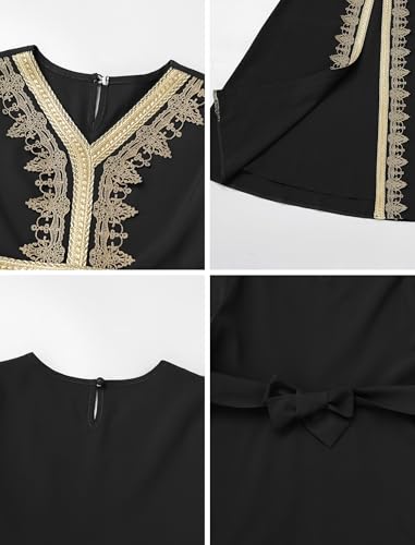 IWEMEK Abaya for Girls Muslim Prayer Dress Kids Islamic Dubai Eid Ramadan Clothes Wedding Saudi Arabic Kaftan Dress with Belt - color: Black+gold, size: 5-6 Years
