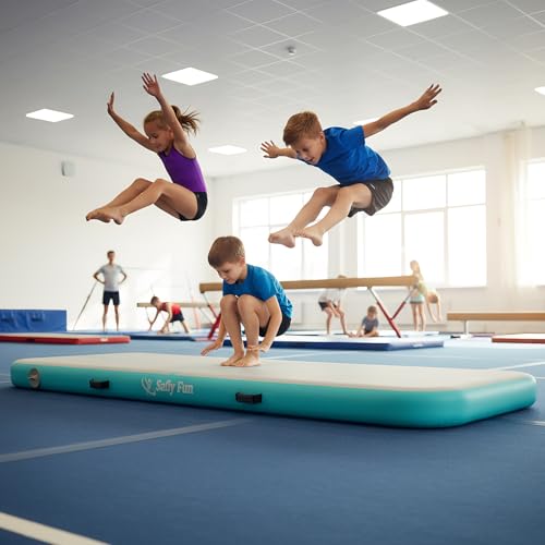 Inflatable Gymnastics Mat 6.6ft/10ft Air Tumble Track Training Mat 4/8 inches Thick Tumbling mat with Electric Pump for Home Use/Tumble/Gym/Training/Cheerleading/Water/Yoga - color: Mint Green, size: 10ft*3.9ft*8in