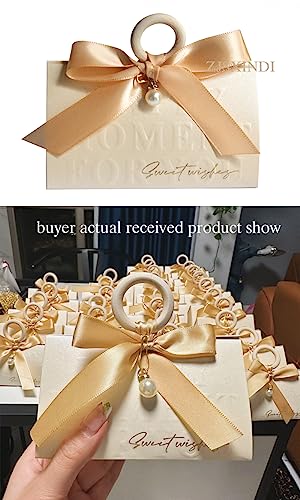 ZJSXINDI Boxes Gift Wrap Boxes Pale Beige Gift Box 5"x 3" For Party Favor, Weddings, Bridal Showers, Bridesmaids... Gift Wrap Boxes Bulk for Crafting (50 Pcs champagne ribbons) - color: 50 Pcs champagne ribbons