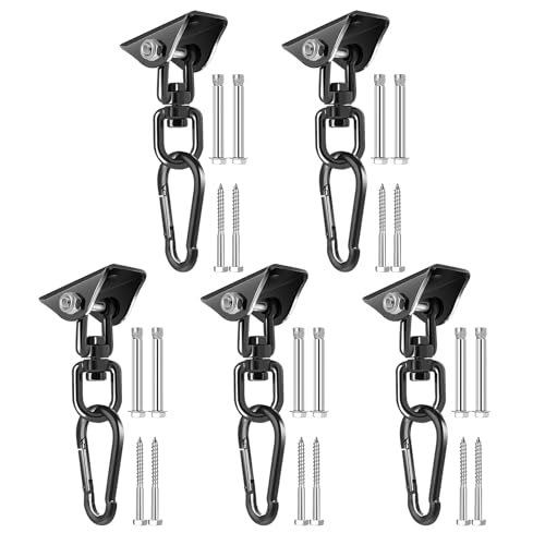 Hammock Hanging Kit, 360° Rotating Heavy Duty Swing Chair Hook 1200 lbs Capacity, Ceiling Mount Hammock Chair Hardware with Carabiner for Indoor Outdoor Yoga, Tree, Porch, Seat, Home Gym - size: 5PCS